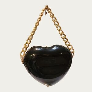 Fashion Nova Black and Gold Mini Heart Jelly Bag